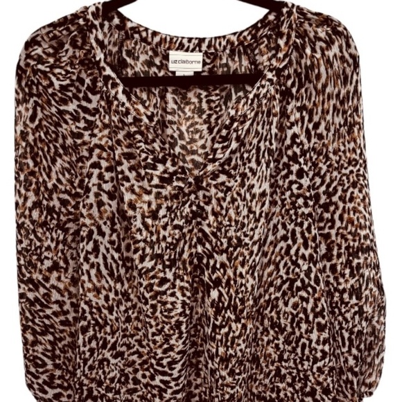 Liz Claiborne Size Large Peasant Style Top Sheer Animal Print 3/4 Sleeve Button - Picture 1 of 4
